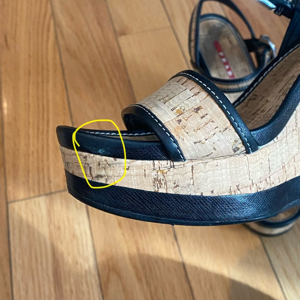 Prada Black and Natural Cork Wedge Sandals - Picture 6 of 16